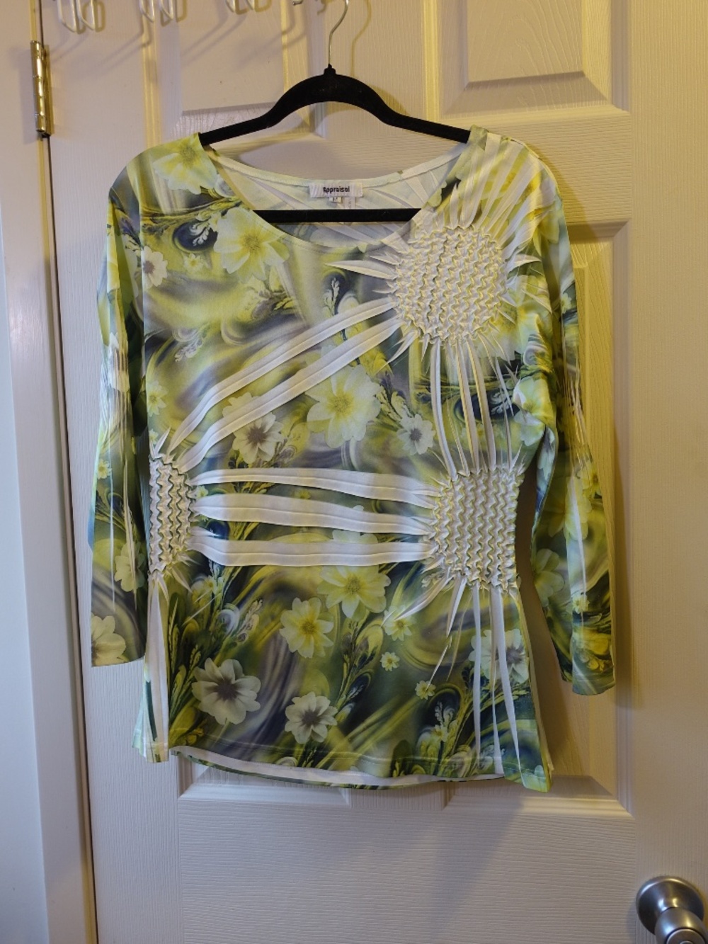Appraisal Yellow Floral Smocked-Detail Women's Top